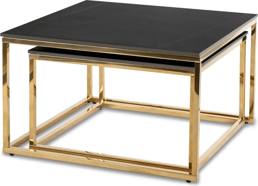 Kerámia dohányzóasztal szett fekete márvány hatású felülettel, arany kivitelben TENOR