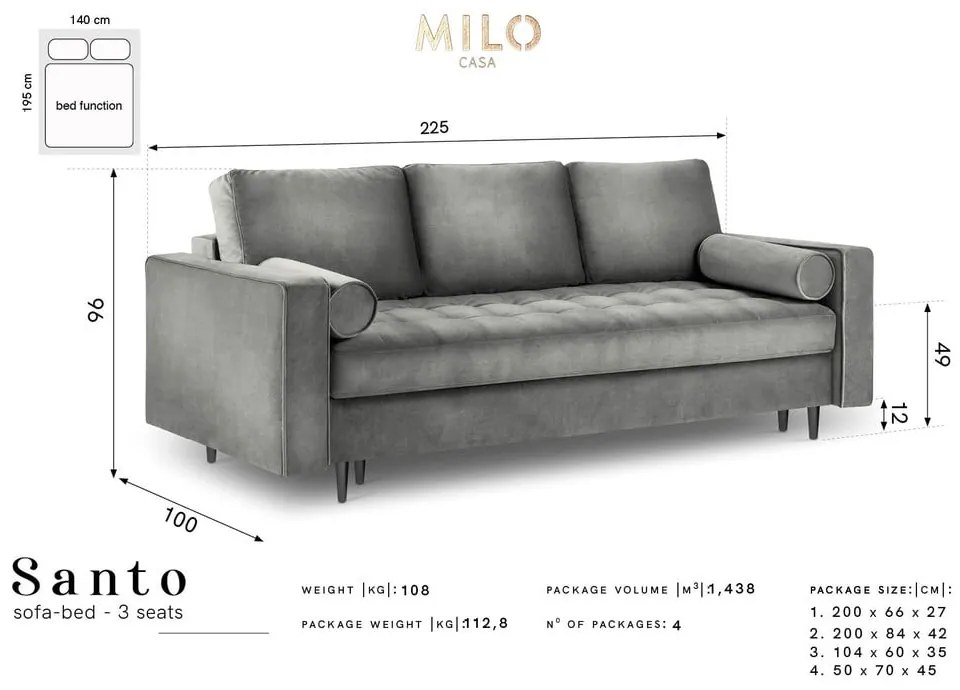 Santo olajzöld kinyitható bársonykanapé - Milo Casa