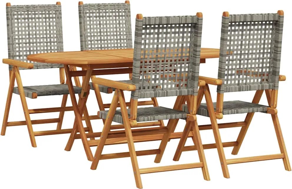 vidaXL Kert étkező szett 5 pcs Szürke Tömör Akácfa