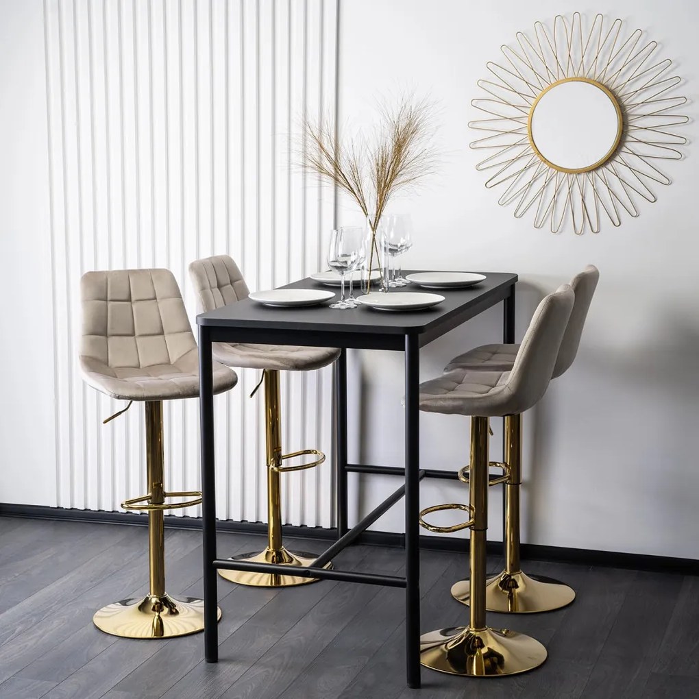 ARCOS bárszék, bézs, bársony, arany lábbal