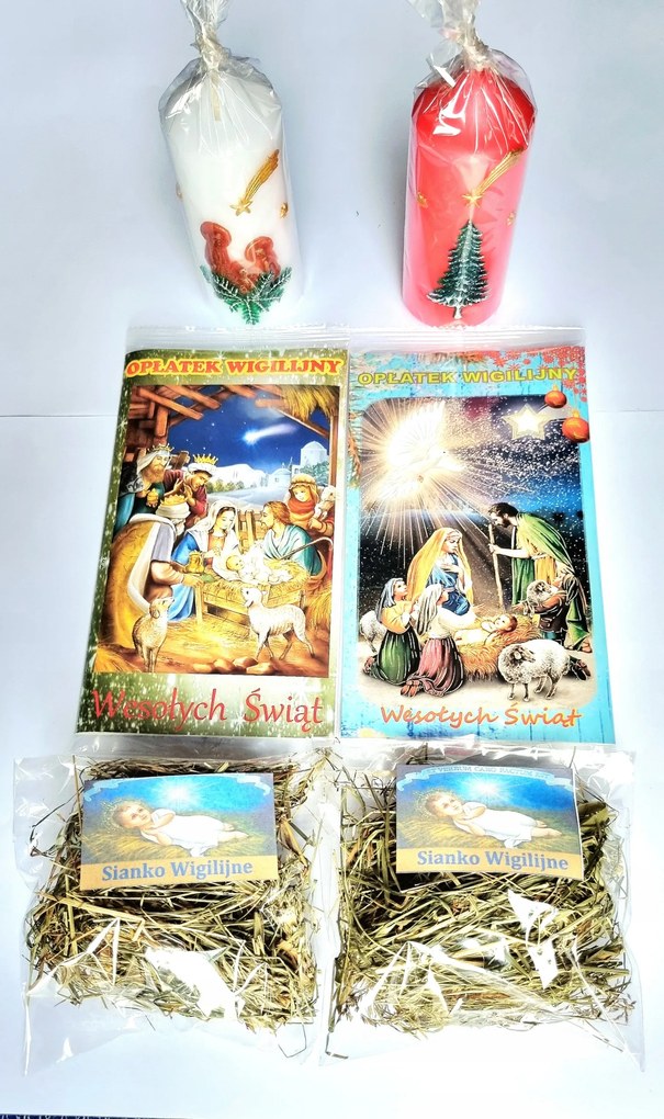 Karácsonyi asztali készlet ostya szalma gyertyák szertartások