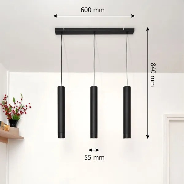 LED Csillár zsinóron TUBA 3xGU10/4,8W/230V fekete