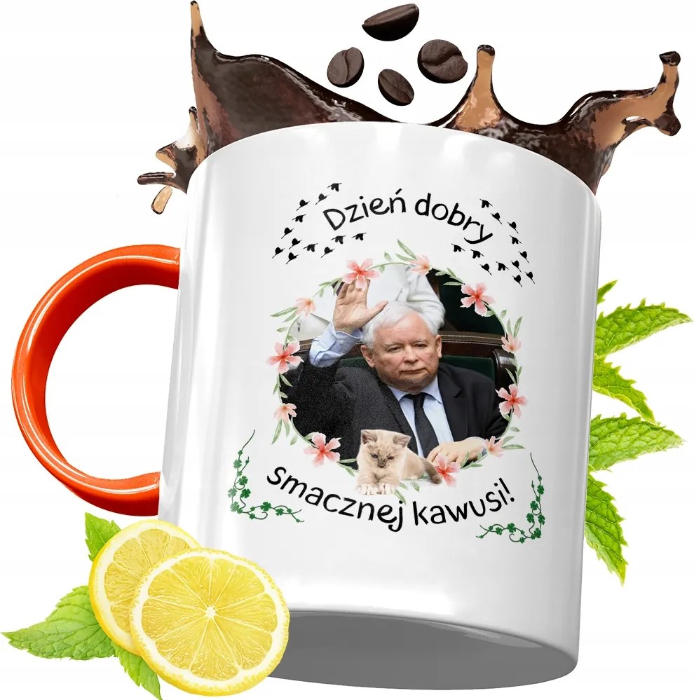 Narancssárga Bögre A Pis Elnökétől Jaroslaw Kaczynski fényképes nyomtatással