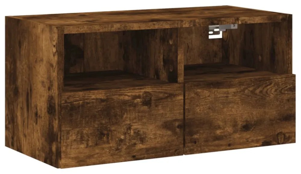 füstös tölgy színű szerelt fa fali TV-szekrény 60 x 30 x 30 cm