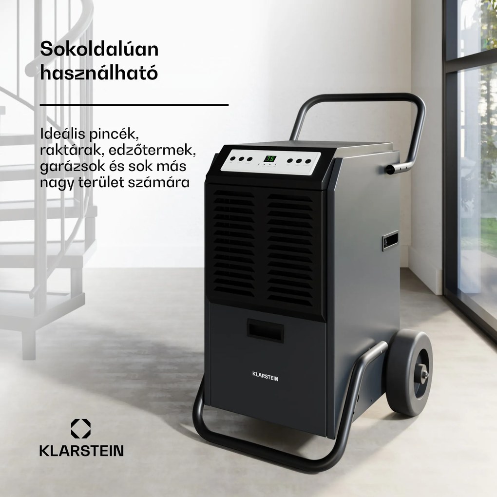 Klarstein DuraDry 50L páramentesítő, 50 l/nap, 100 m², rozsdamentes acél, mobil, 450 m³/h