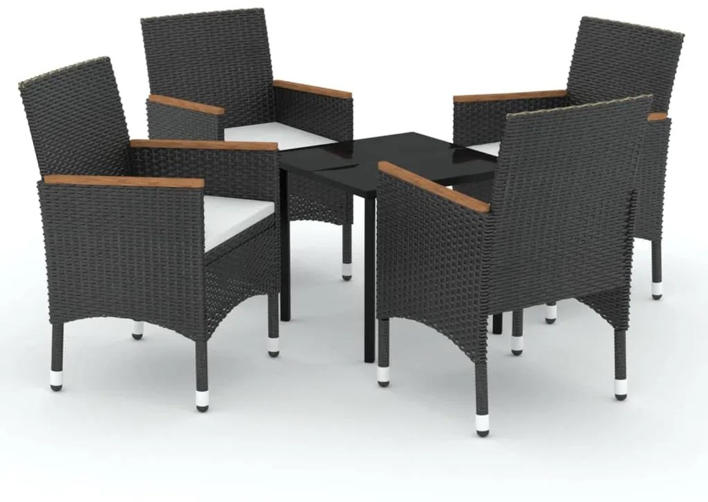 vidaXL 5 részes fekete kerti étkezőgarnitúra párnákkal