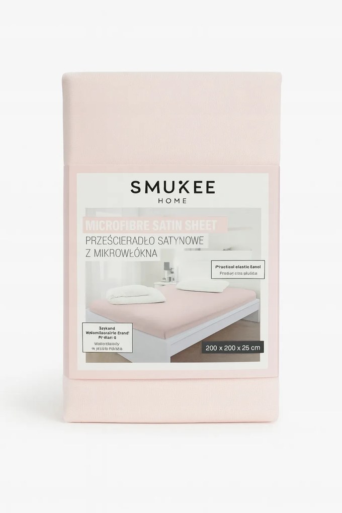 Szatén és mikroszálas gumis lepedő 200x200x24 cm világos rózsaszín