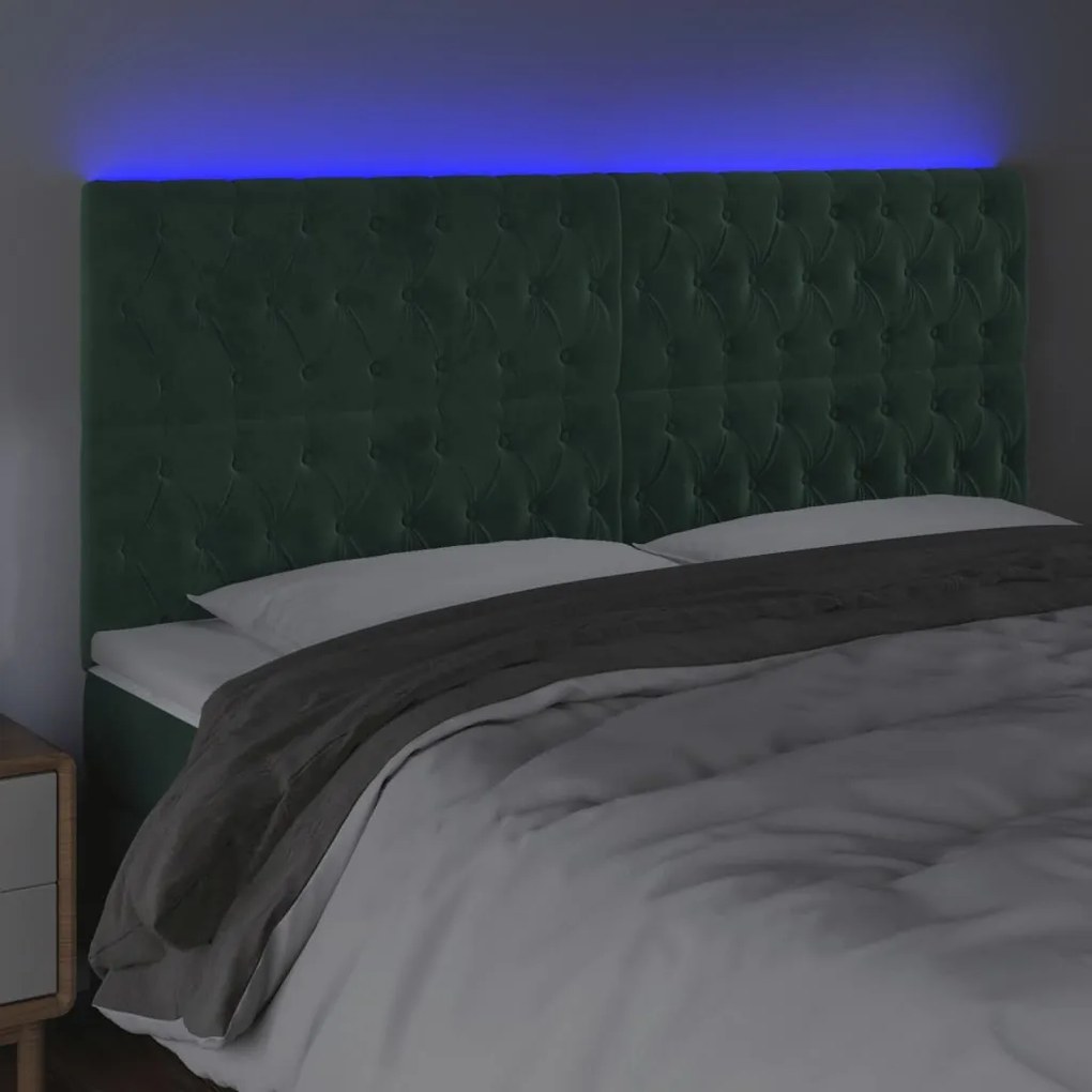 sötétzöld bársony LED-es fejtámla 180x7x118/128 cm