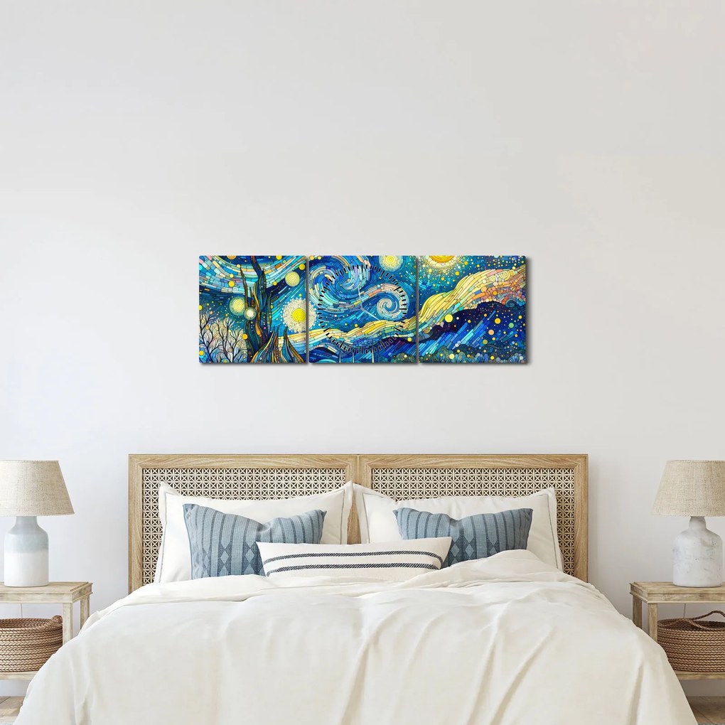 Kép – Csillagos éjszaka mozaikja (órával) (90x30 cm)