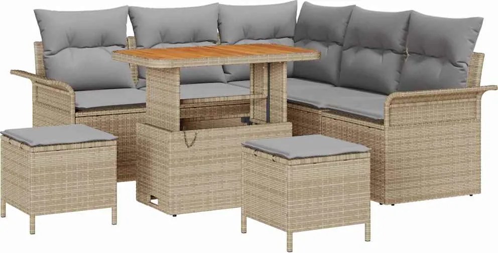 vidaXL Kerti Kanapé Szett párnával 8 pcs Bézs polirattan