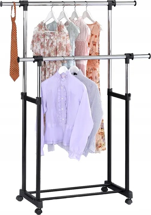 Ruhatár Akasztó Ruhaállvány Gurulós Cipő Állítható Dupla