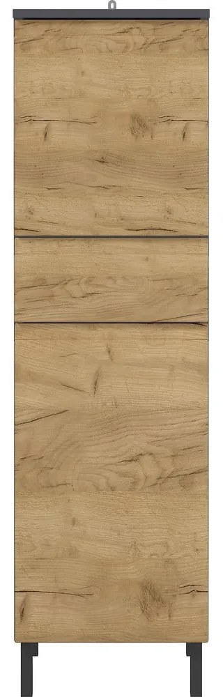Sötétszürke magas fürdőszobaszekrény tölgyfa dekorral 34x120 cm Salinas - Germania