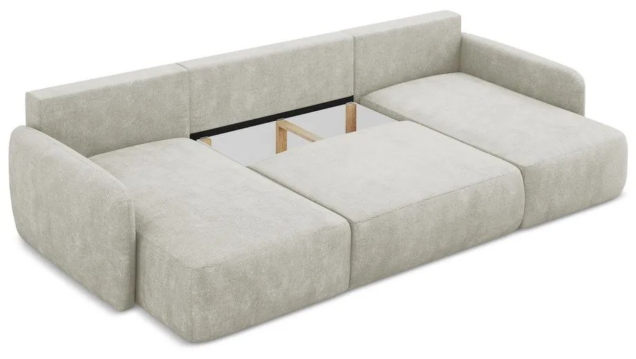 Krémszínű zsenília kinyitható-tárolóhelyes sarokkanapé (U alakú) Lilo – Makamii