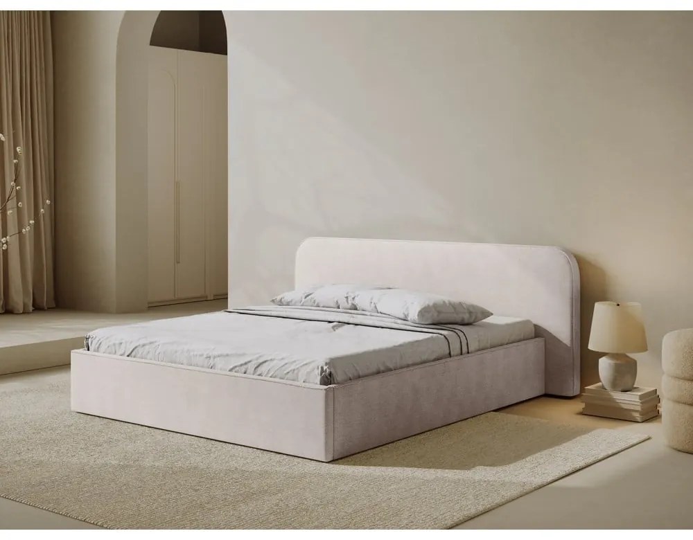 Fehér kárpitozott ágyneműtartós franciaágy ágyráccsal 180x200 cm Elizabeth – Micadoni