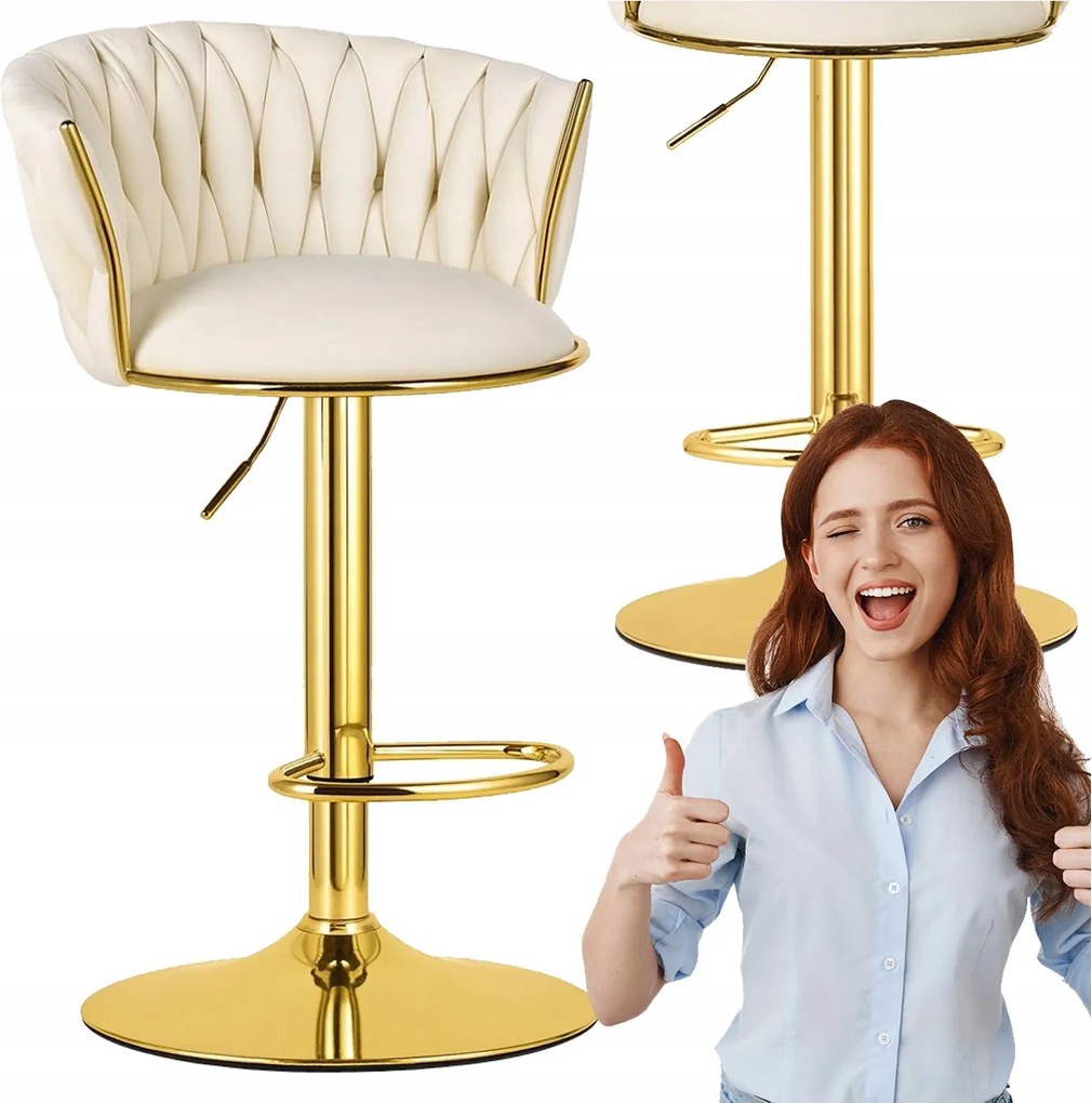 Hoker Bárszék Forgó Modern Velúr Bézs Arany Konyha Sziget