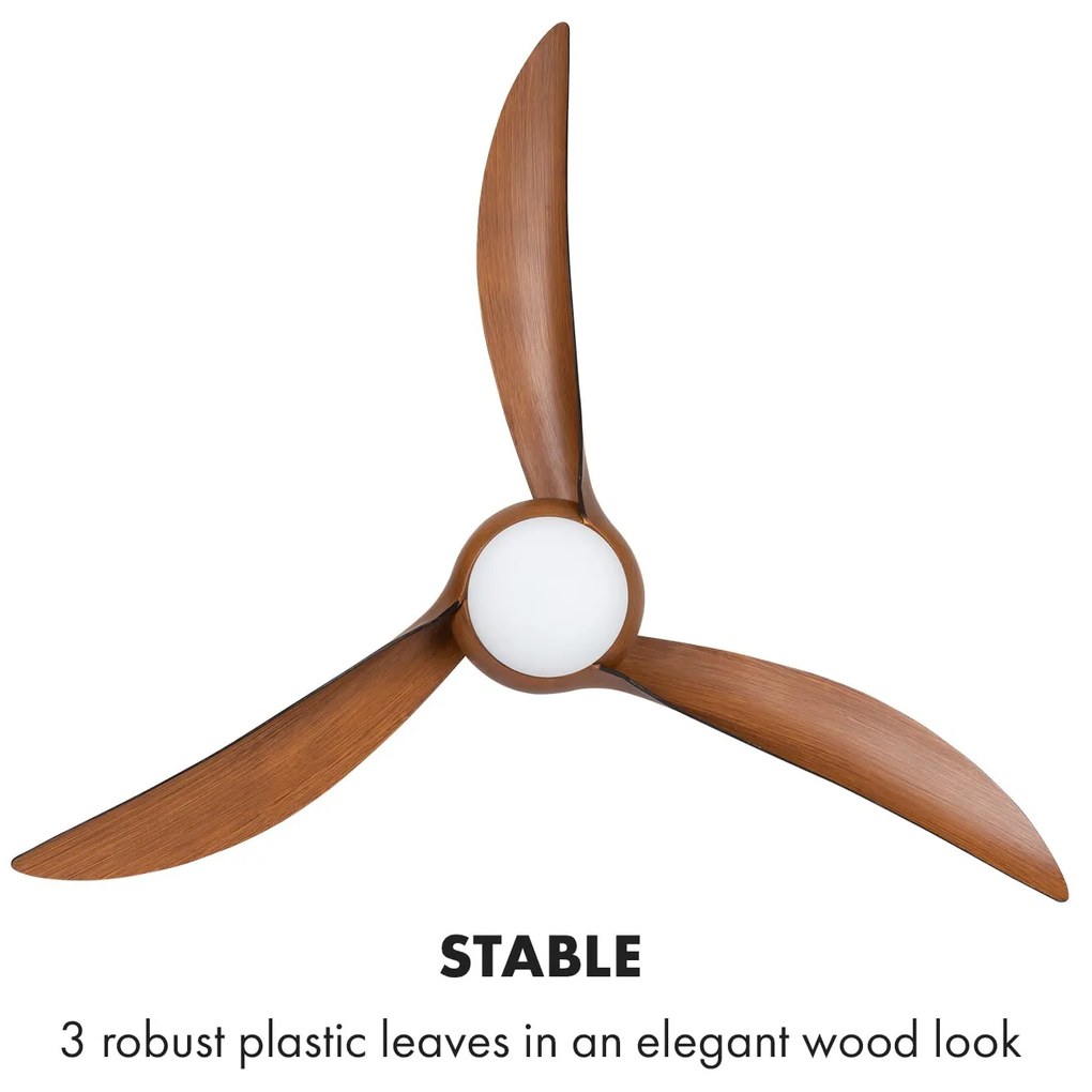 Klarstein Monteverde, mennyezeti ventilátor, mennyezeti lámpa, 52", 8376  m³ /ó, 3 lapát