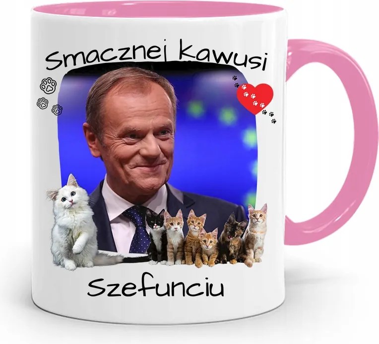 Donald Tusk Rózsaszín Bögre Platform Ajándék fényképes nyomtatással