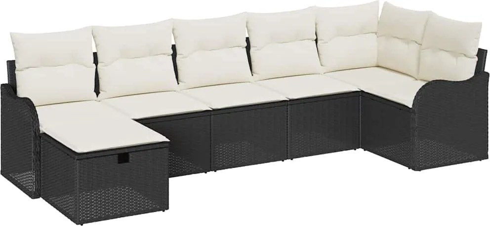 vidaXL Kanapé Szett párnával tárolóval Fekete és Krém polirattan