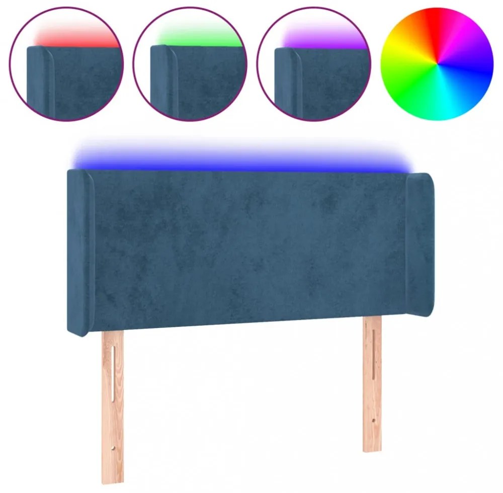 sötétkék bársony LED-es fejtámla 93 x 16 x 78/88 cm