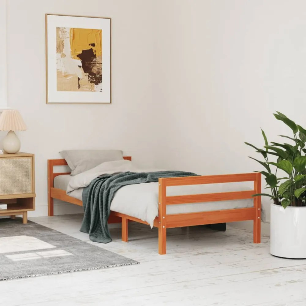 viaszbarna tömör fenyő ágykeret matrac nélkül 80x200 cm