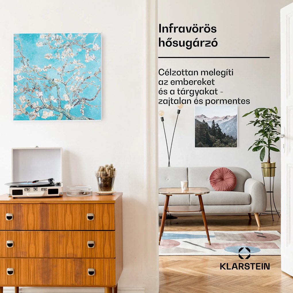 Klarstein Wonderwall Air Art Smart, infravörös hősugárzó, 60 x 60 cm, 350 W, alkalmazás, mandula virág