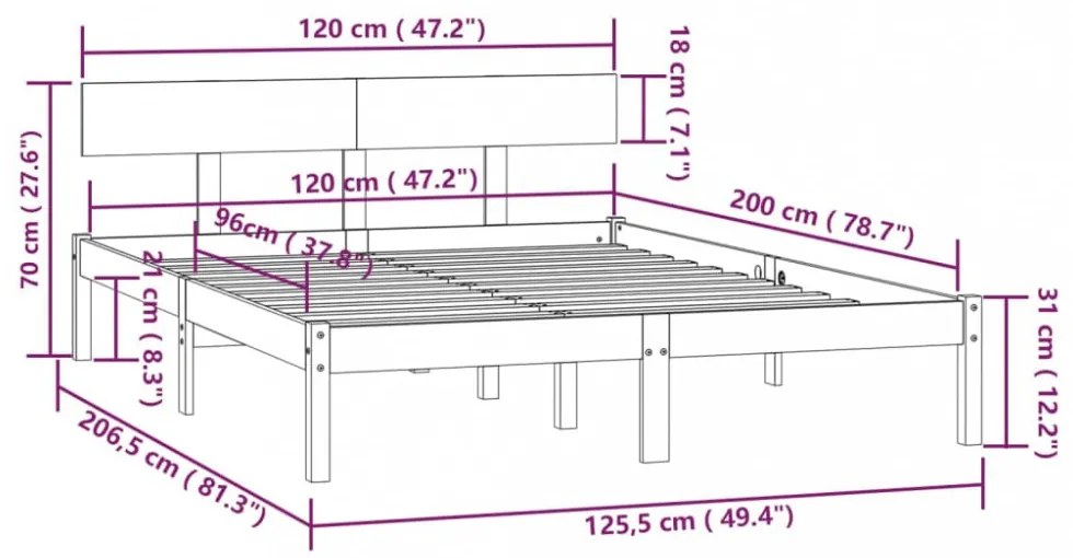 fekete tömör fenyőfa ágykeret 120 x 200 cm