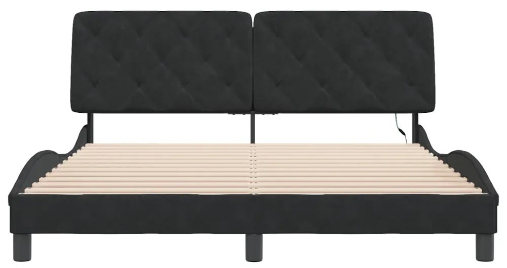 fekete bársony ágykeret LED-ekkel matrac nélkül 160 x 200 cm