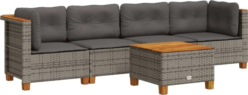 vidaXL 5 részes szürke polyrattan kerti ülőgarnitúra párnákkal