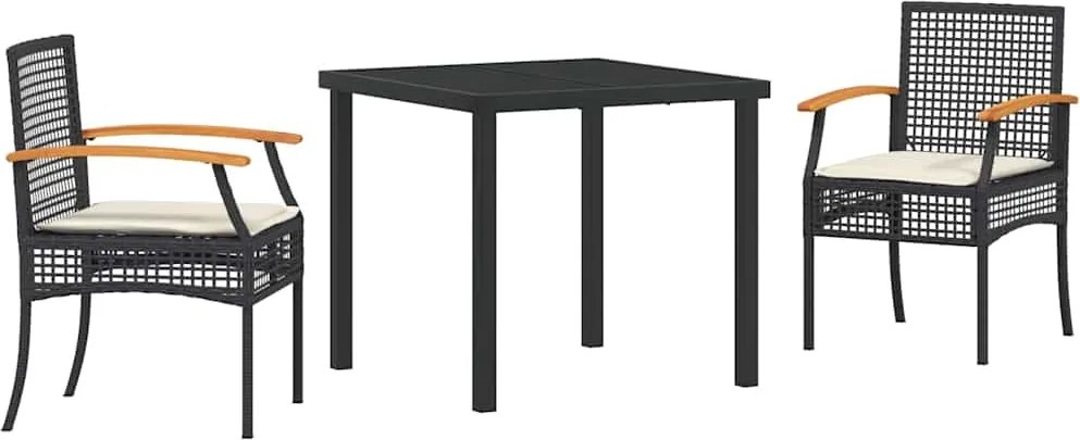 vidaXL Kert étkező szett 3 pcs Fekete polirattan