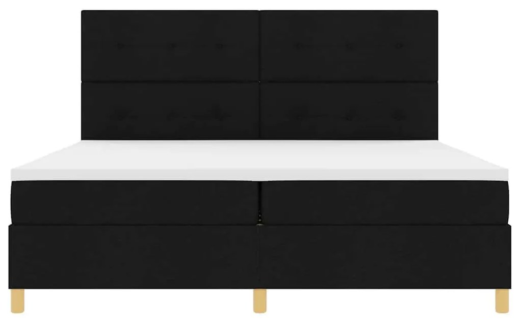 Boxrugós ágy fejtámlával Fekete 200 x 200 cm szövet