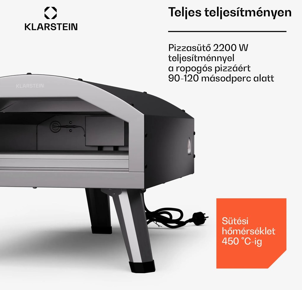 Klarstein LaFiamma pizzasütő kültéri használatra, Dupla fűtőelemek, 2000 W 450 °C-ig