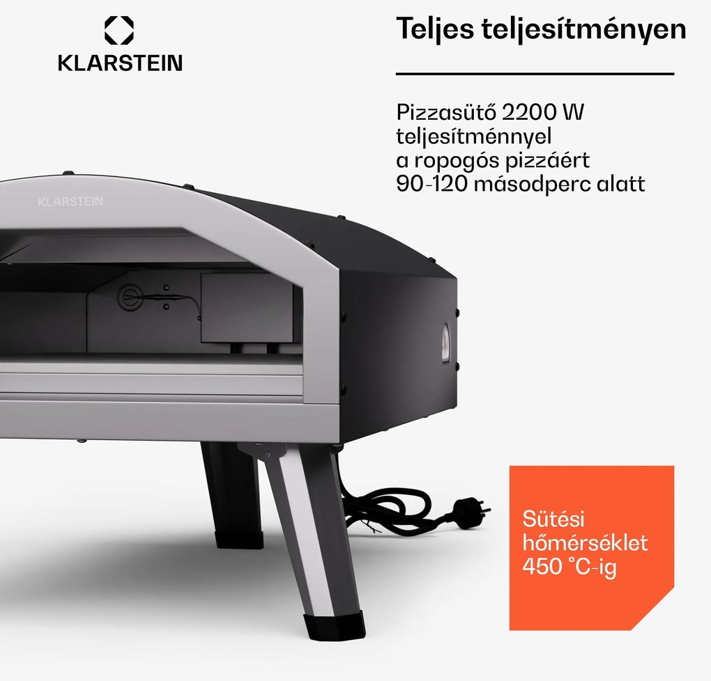 Klarstein LaFiamma pizzasütő kültéri használatra, Dupla fűtőelemek, 2200 W 450 °C-ig