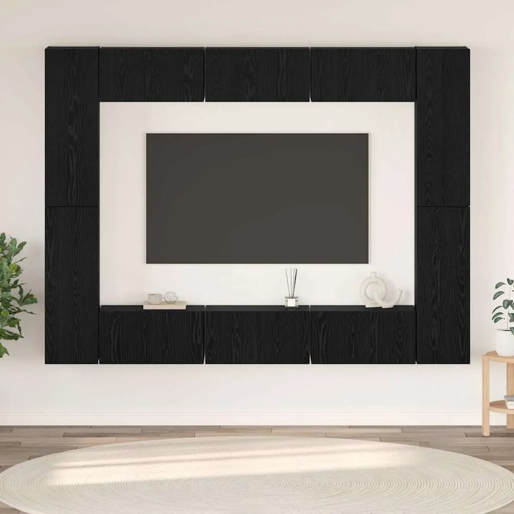 TV szekrény garnitúra Falra szerelhető 10 pcs Musta tammi