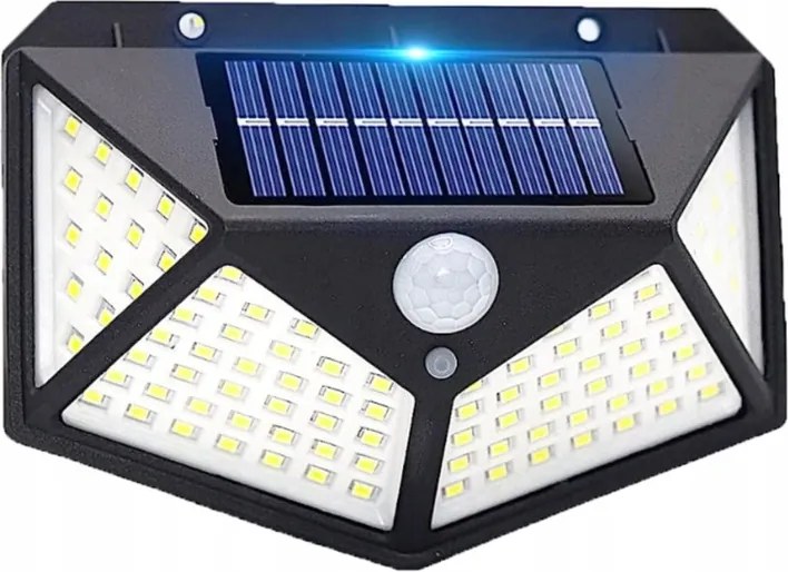 Napelemes lámpa 100 Led Szürkületi Mozgásérzékelővel Homlokzati Fali