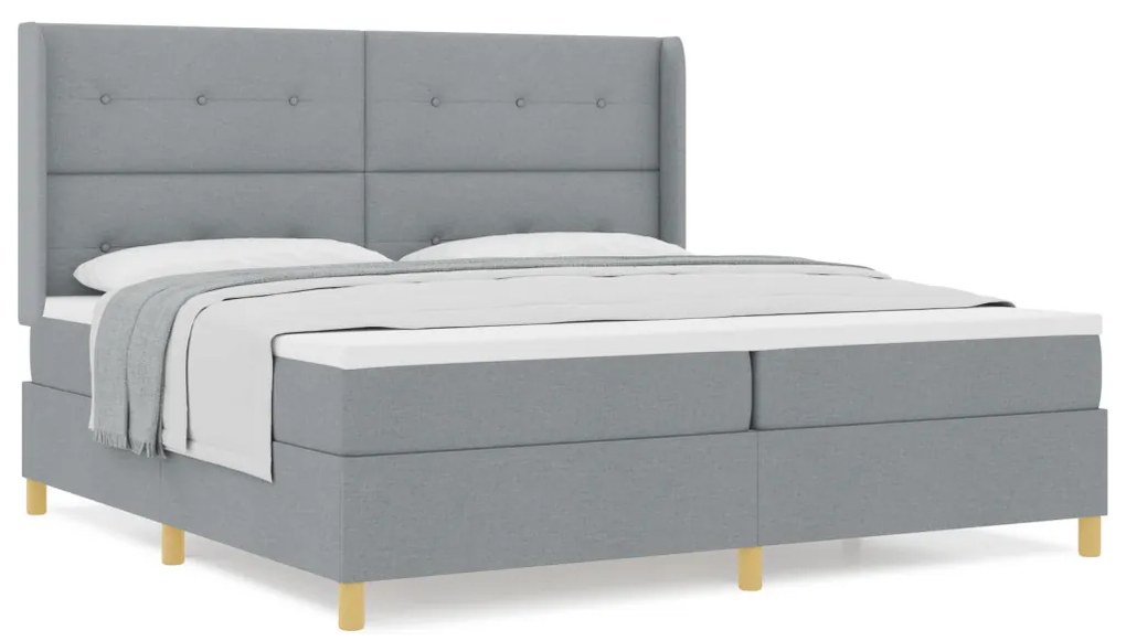 Boxspring Ágy Mattal Világosszürke 200x200 cm Textil