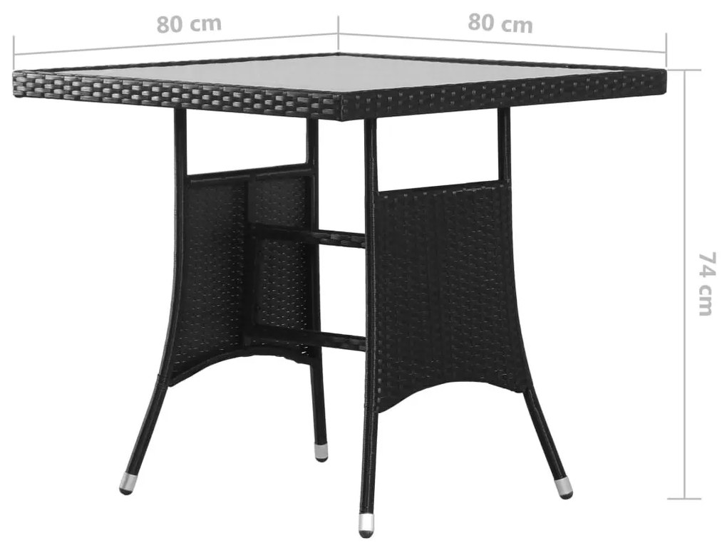fekete polyrattan kerti asztal 80 x 80 x 74 cm