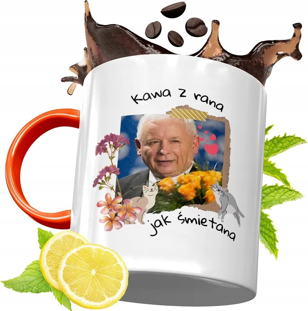 Narancssárga Bögre A Pis Elnökétől Jaroslaw Kaczynski fényképes nyomtatással