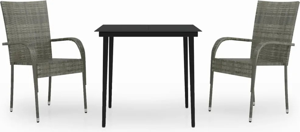 vidaXL 3 részes szürke és fekete kerti étkezőgarnitúra