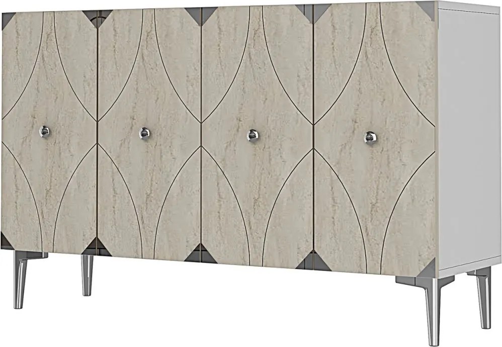 Alfa 120 - White, Travertine, Silver