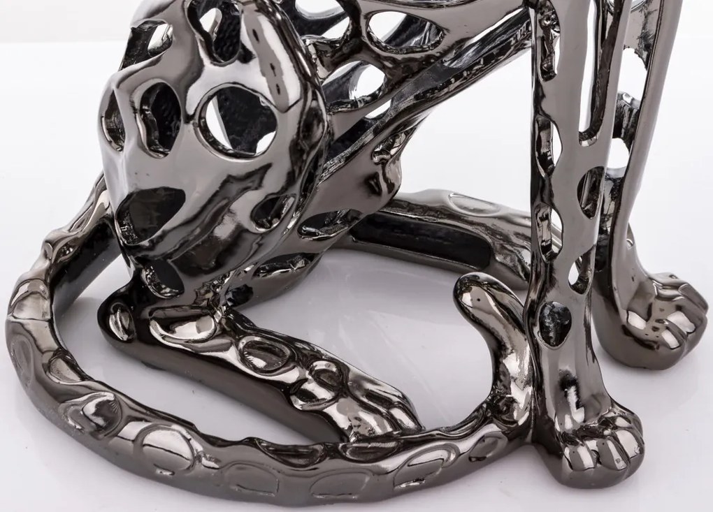 Figura Leopard Ezüst 43x22x18cm