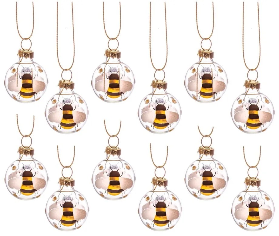 Üveg kézzel készített karácsonyfadísz készlet 12 db-os ø 3 cm Bee Mini – Sass &amp; Belle