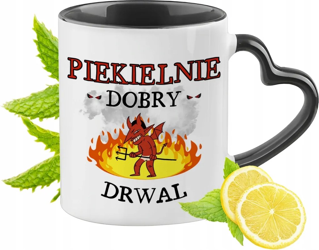 Favágó Bögre Fekete Szív Alakú Füllel Ajándék Nyomtatott