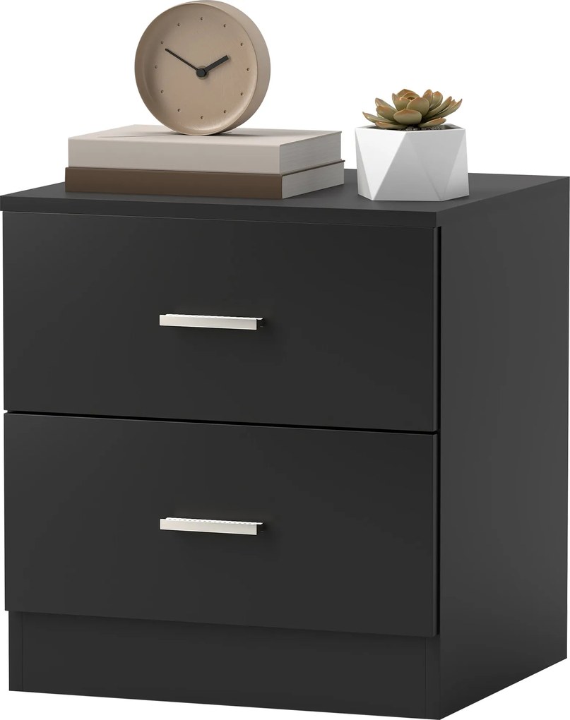 HOMCOM modern éjjeliszekrény, 2 fiókkal, 45 x 39,5 x 49 cm, fekete | Aosom