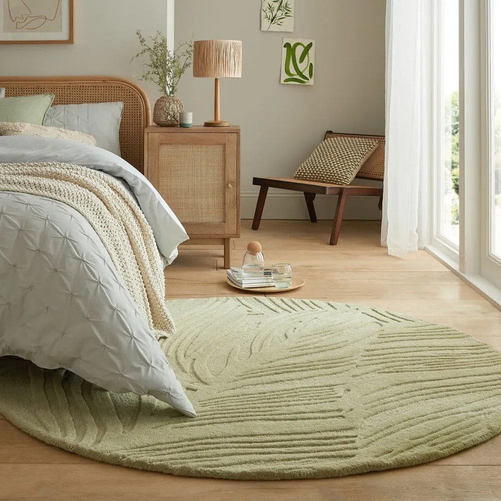Zöld gyapjú kerek szőnyeg ø 160 cm Lino Leaf – Flair Rugs