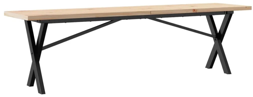 tömör fenyőfa és öntöttvas X-vázú dohányzóasztal 160x40x45,5 cm