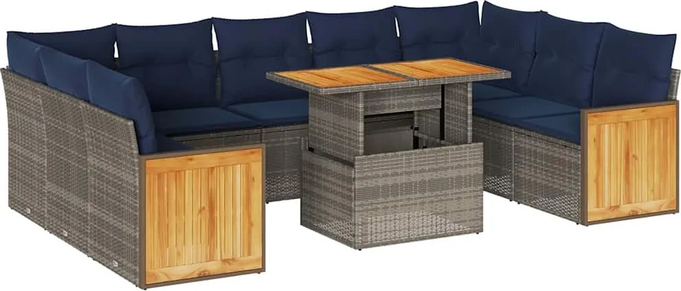 vidaXL 10 részes szürke polyrattan akácfa kerti ülőgarnitúra párnákkal