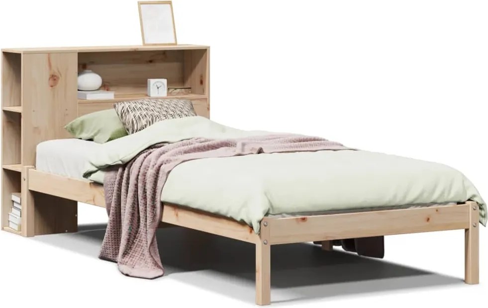 vidaXL tömör fenyőfa könyvespolcos ágy matrac nélkül 75 x 190 cm