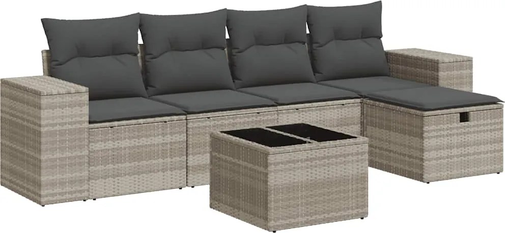 vidaXL 6 részes világosszürke polyrattan kerti ülőgarnitúra párnákkal