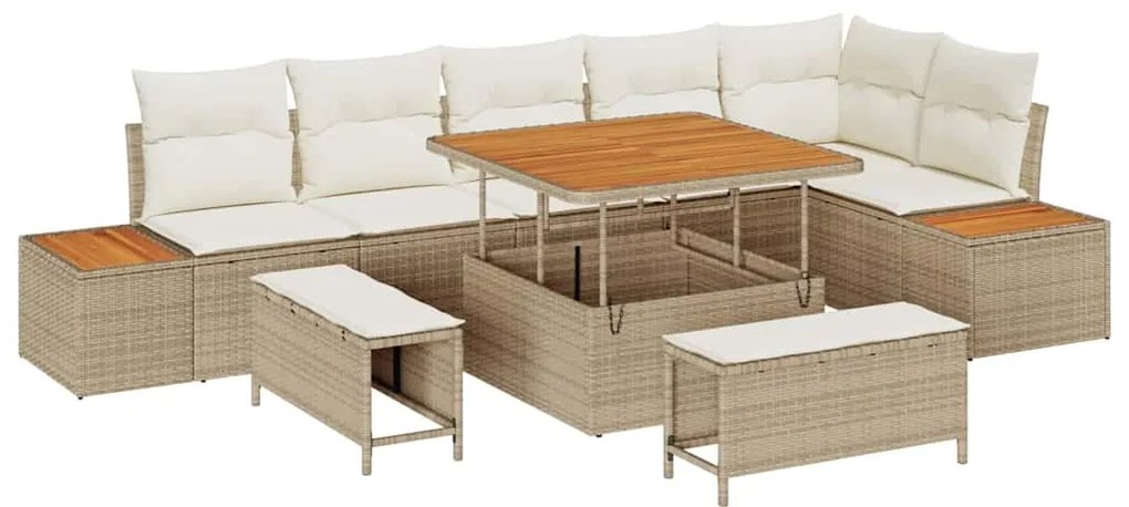 vidaXL Kerti Kanapé Szett 9 pcs Bézs polirattan