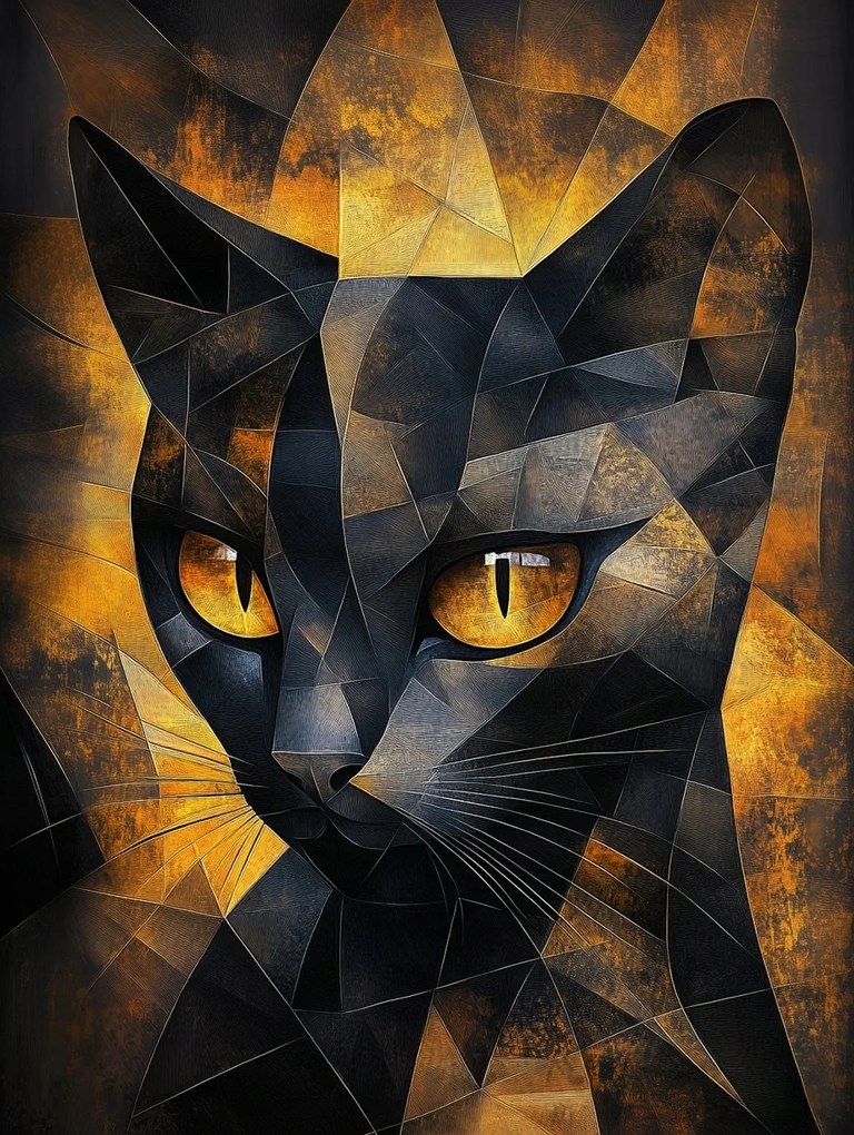 Vászonkép Canvas Grafika Macska Fekete Arany Geometria Mozaik 3D 60x80